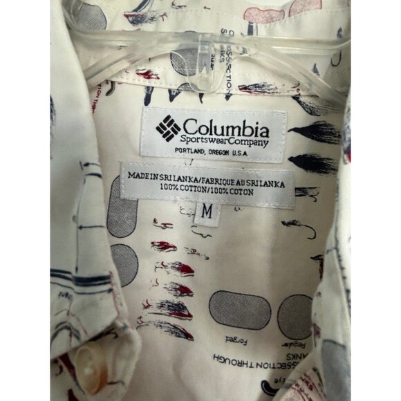 Columbia Mens Medium Short Sleeve Button Up Shirt Fish Pattern 100% Cotton - Picture 3 of 5